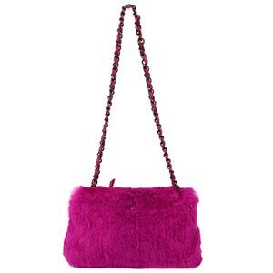 Chanel Vintage Cc Chain Rabbit Fur Pink Fur Shoulder Bag Bag